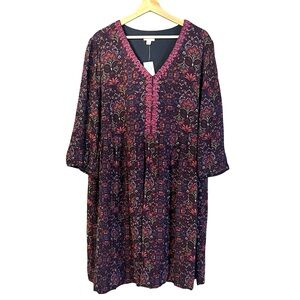 J Jill Womens Oversized Floral Peasant Dress Size 2X Boho Artsy Cottage Loose